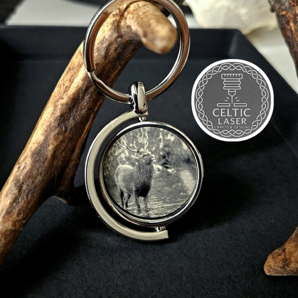 double-sided sika deer keyring close-up