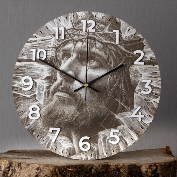 Jesus With Crown of Thorns Wall Clock – sacred religious wall clock