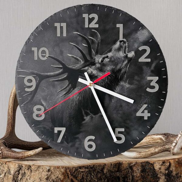 red deer stag standing slate clock art decor