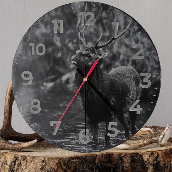 sika stag standing slate clock art decor