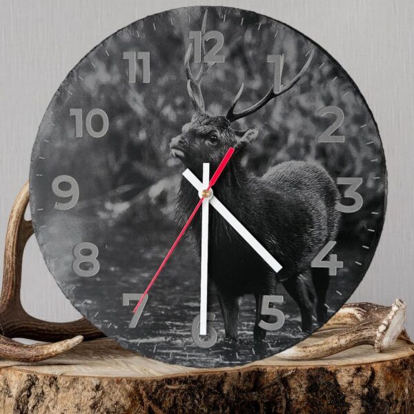 sika stag standing slate clock handmade in Ireland