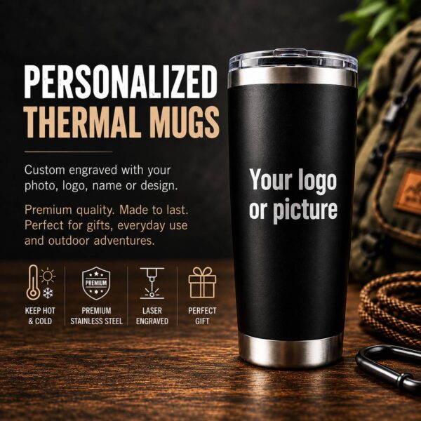 Personalised thermal mugs with custom laser engraving – LZ Laser Designs Ireland